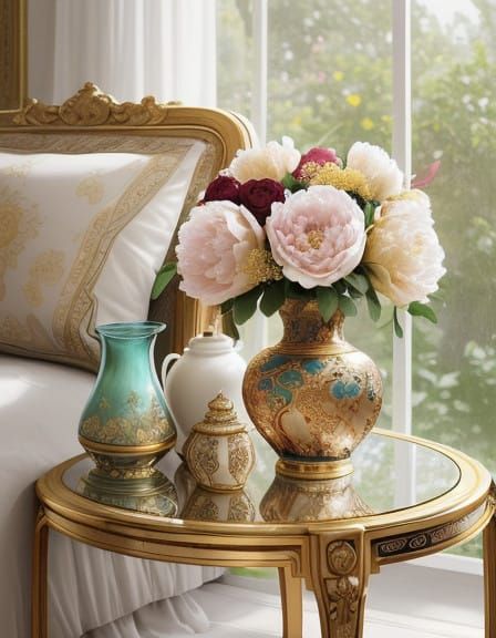 Elegant Baroque Vase with Vibrant Peonies