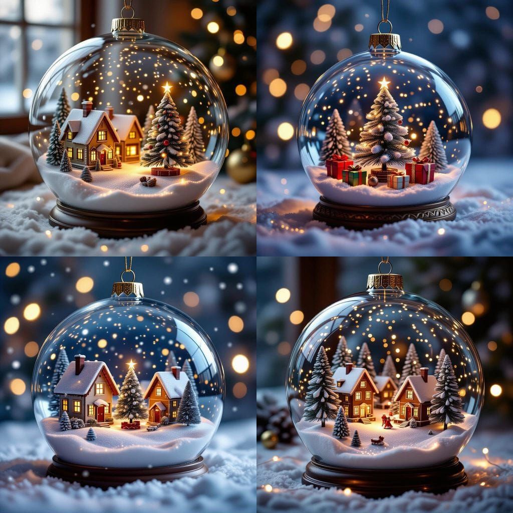 Photorealistic Christmas Collage Inside Glass Orb