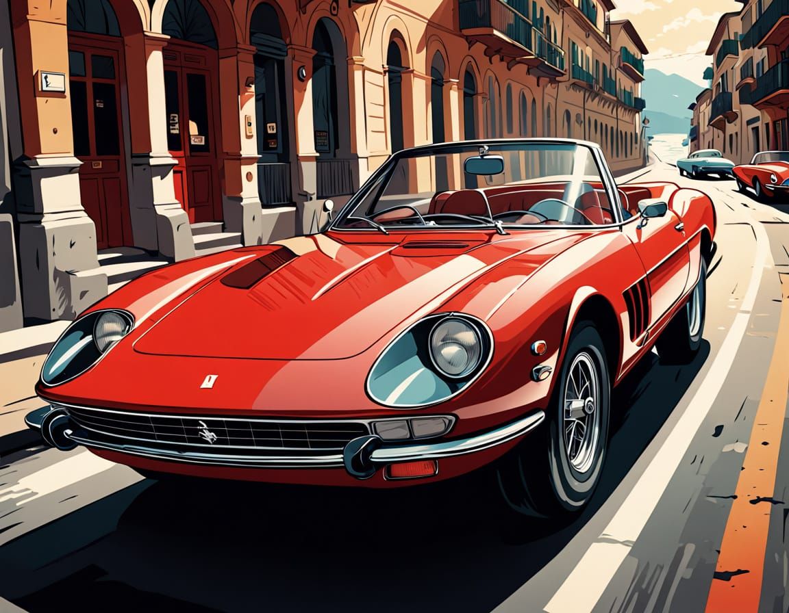 Ferrari Daytona Spyder on Amalfi Coast as Fumetti Art
