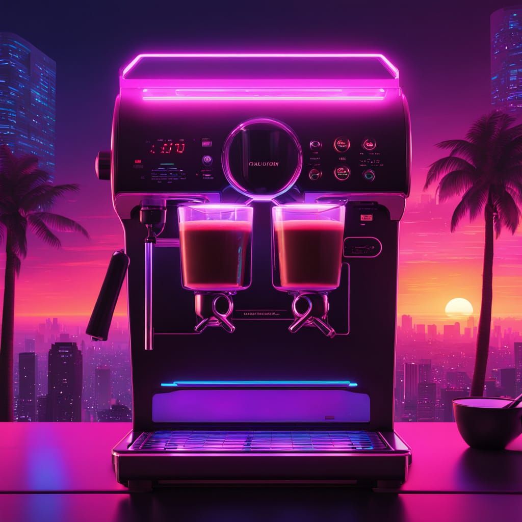 Synthwave Coffee Machine with Neon Glow