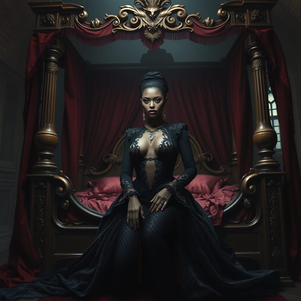 Regal African Vampire in Baroque-Inspired Splendor