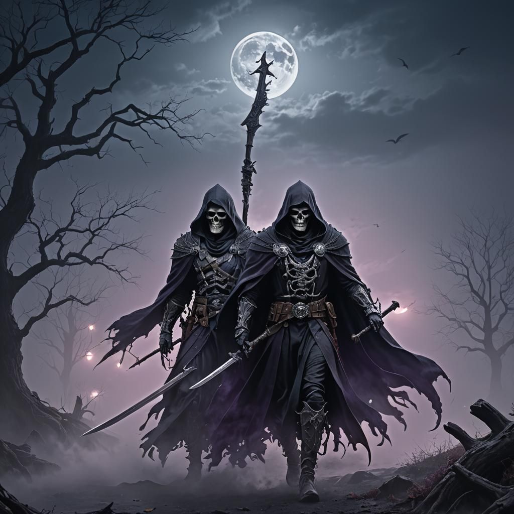 Grim Reaper with AL-47 in Moonlit Fog