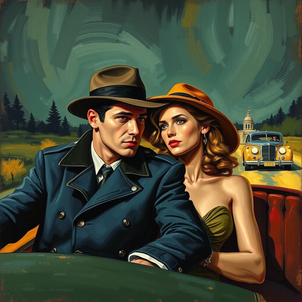 Bonnie and Clyde Impasto Painting on the Road