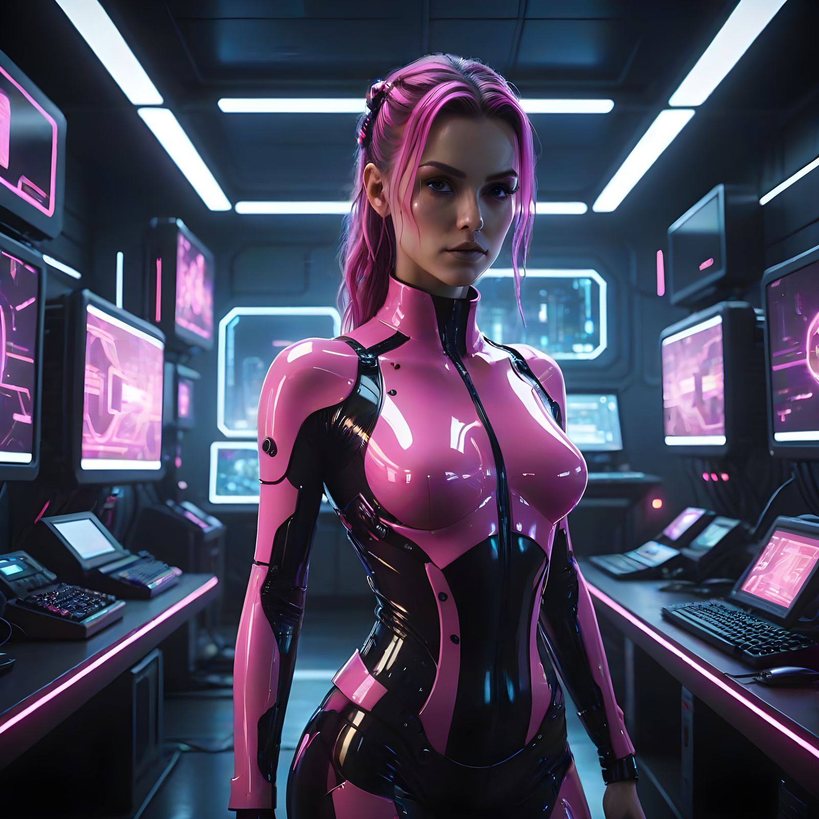 Cyberpunk Netrunner in Neon-Lit Lair