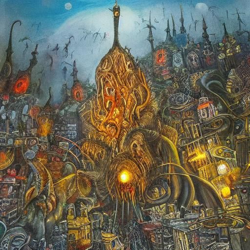 Surreal Dreamlike City with Hellish Creatures
