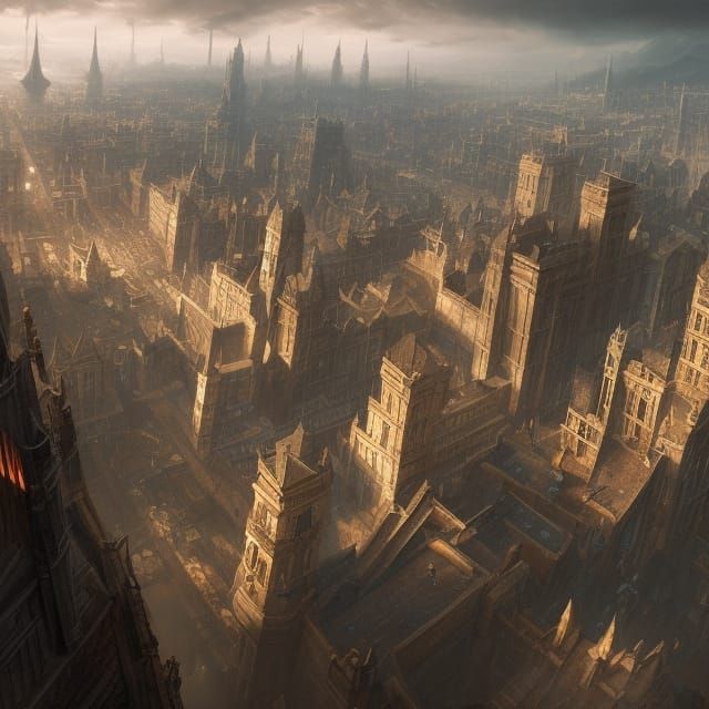 Aerial View of Sprawling Medieval Port City