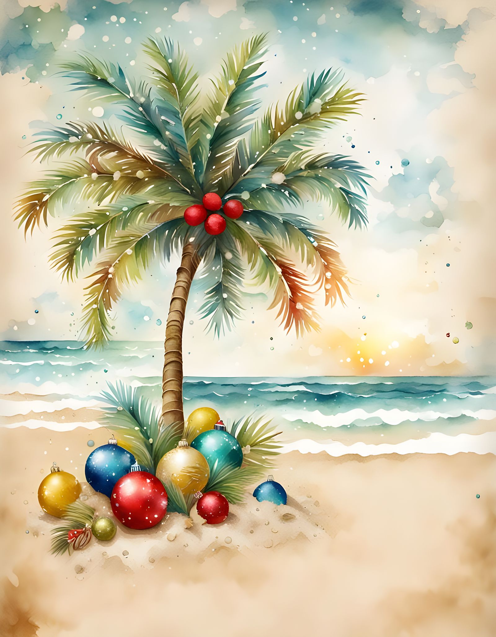 Coastal Palm Tree with Vintage Christmas Vibes