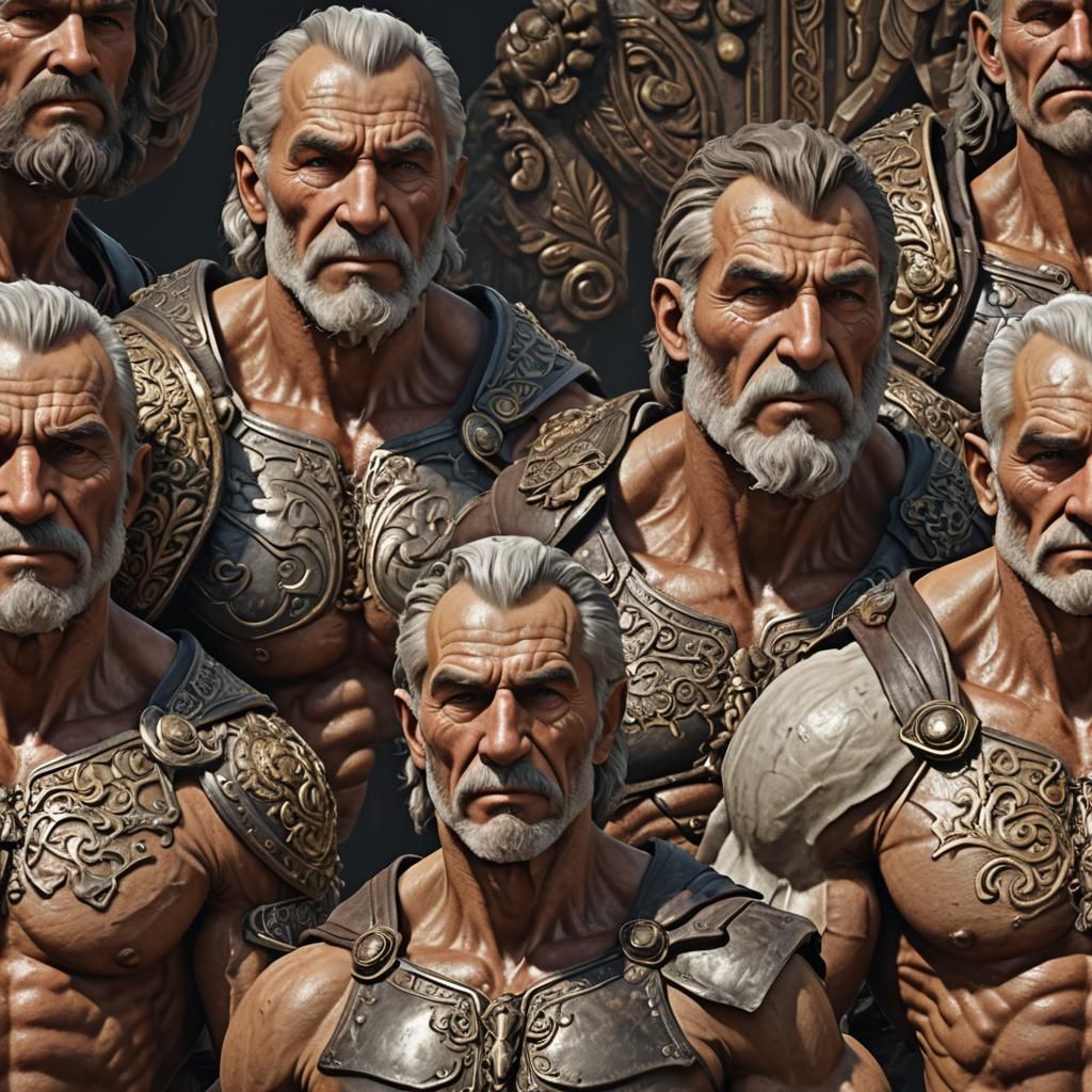 Chiseled Senior Men in Ornate Codpieces: Art Nouveau Style