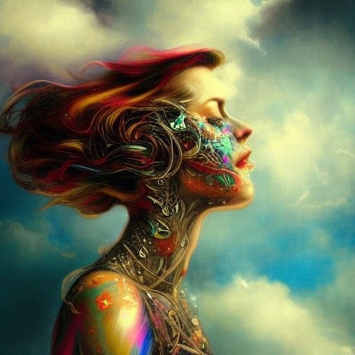 Rainbow Disintegrates Through Clouds: Maximalist Digital Art
