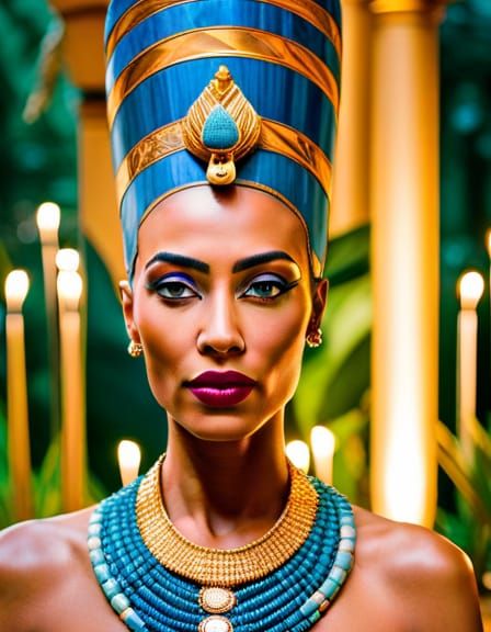 Egyptian Queen Nefertiti on Throne, Digital Art