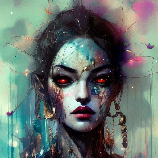 Dark Elf Queen Portrait with Moon, Detailed Digital Art