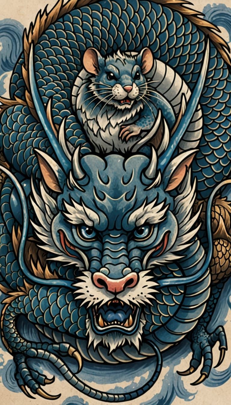 Surreal Close-up of Mouse Amidst Chinese Dragon's Fur in Old...