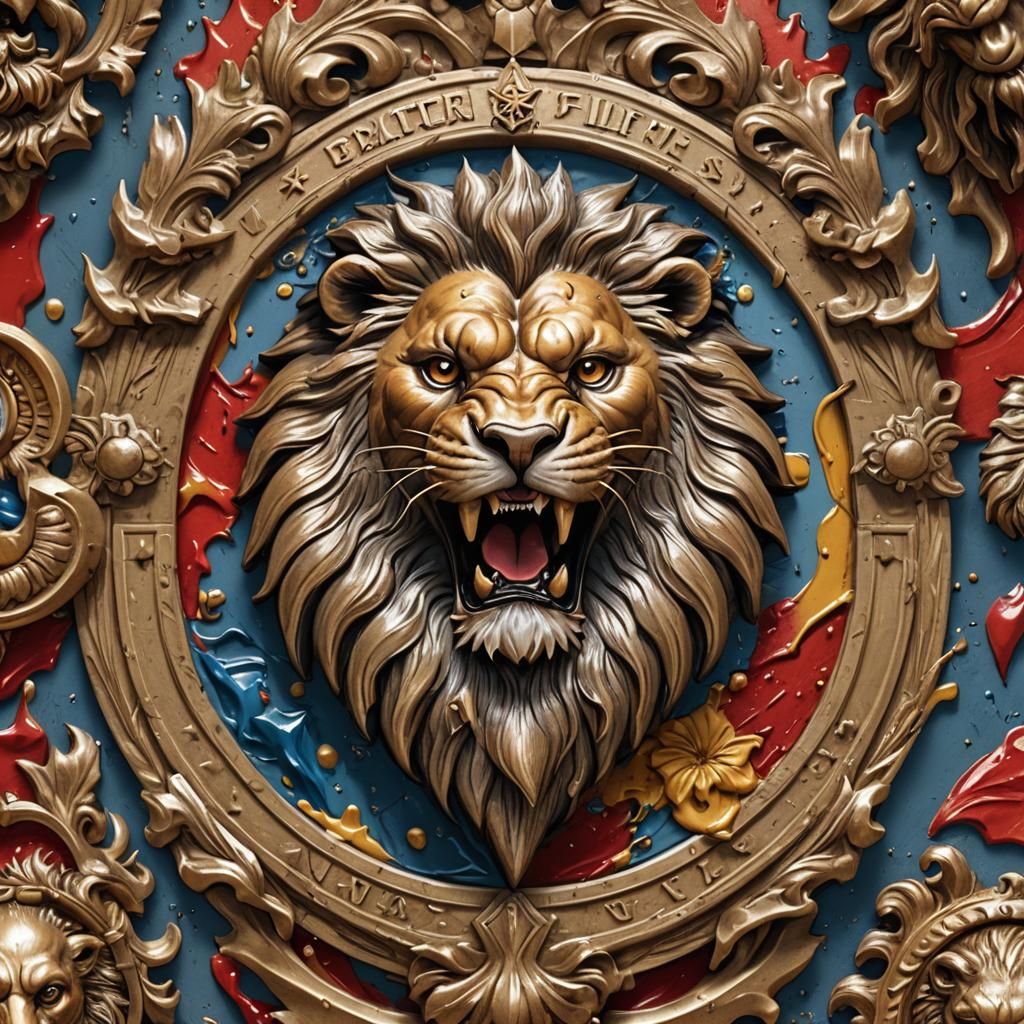 Hyperrealistic Bavarian Lion with Flour Sack