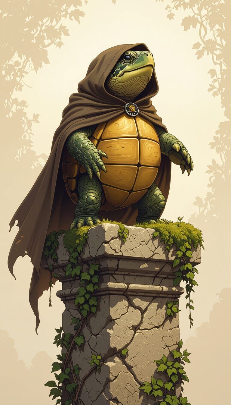 Singing Turtle on Ancient Pillar: Digital Art