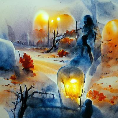 Crisp October Scene in Watercolor Ink with Volumetric Lighti...