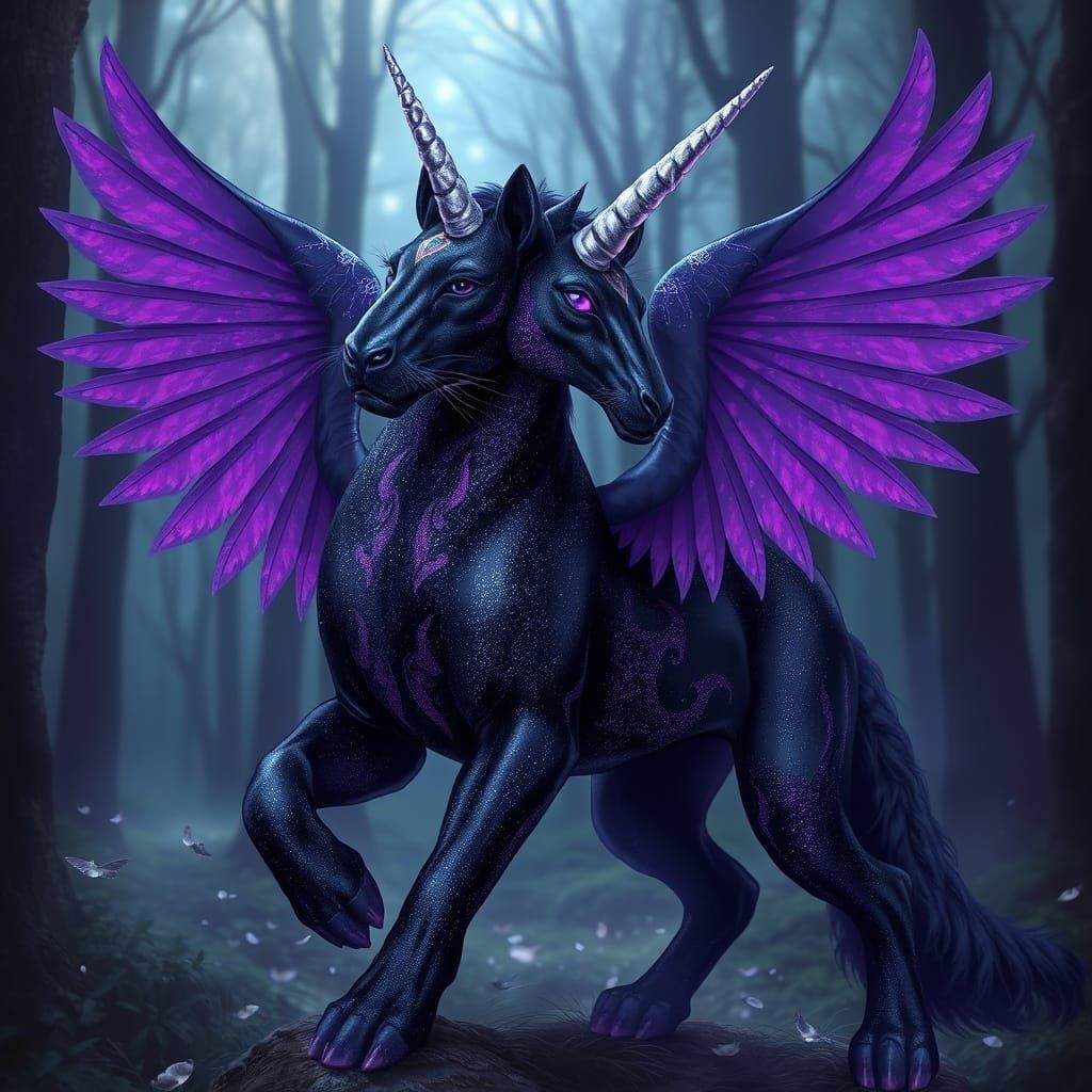 Majestic Panther-Unicorn Hybrid in Mystical Forest