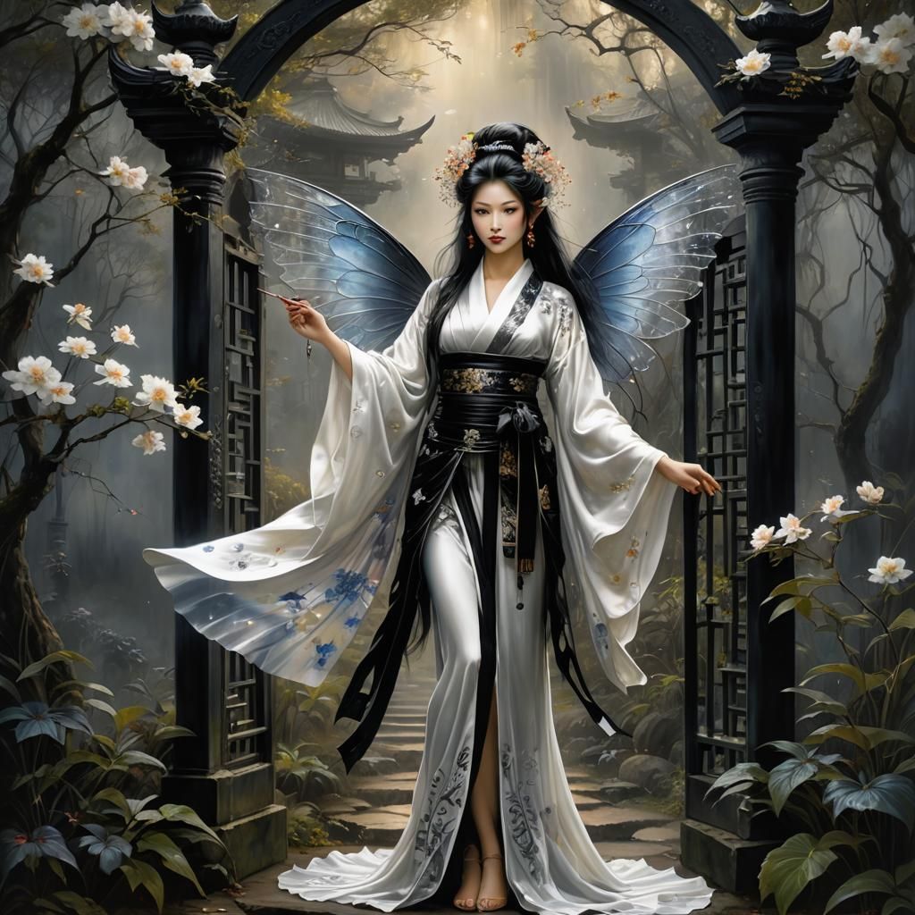 Fantastical Asian Fairy with Twilight Flowers, by Royo and B...