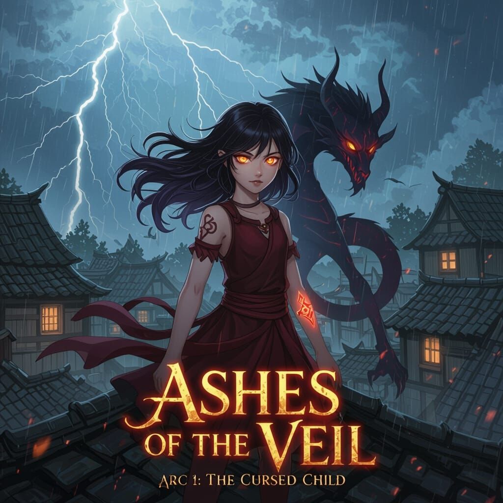 Dark Fantasy Manhwa Book Cover: Half-Demon Girl on Rooftop