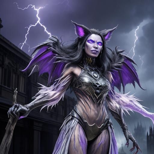 Futuristic Alien Werewolf Witch in Stormy London