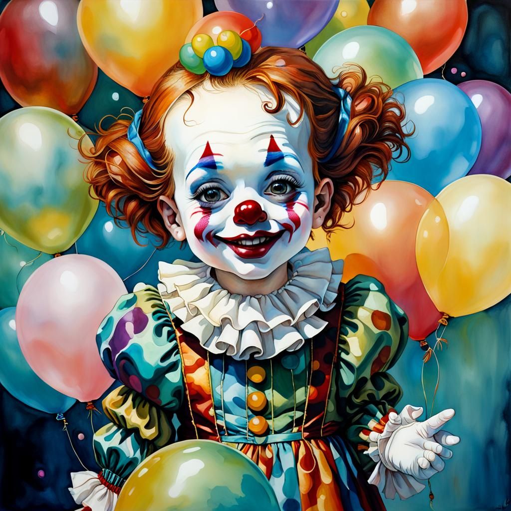 Adorable Baby Clown Portrait in Alcohol Ink