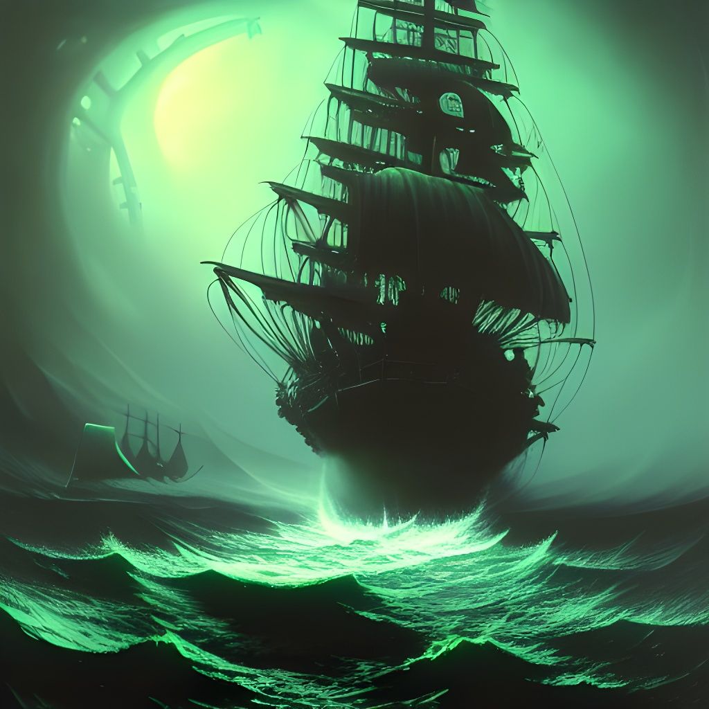 Biomechanical Pirate Ship with Glowing Lights