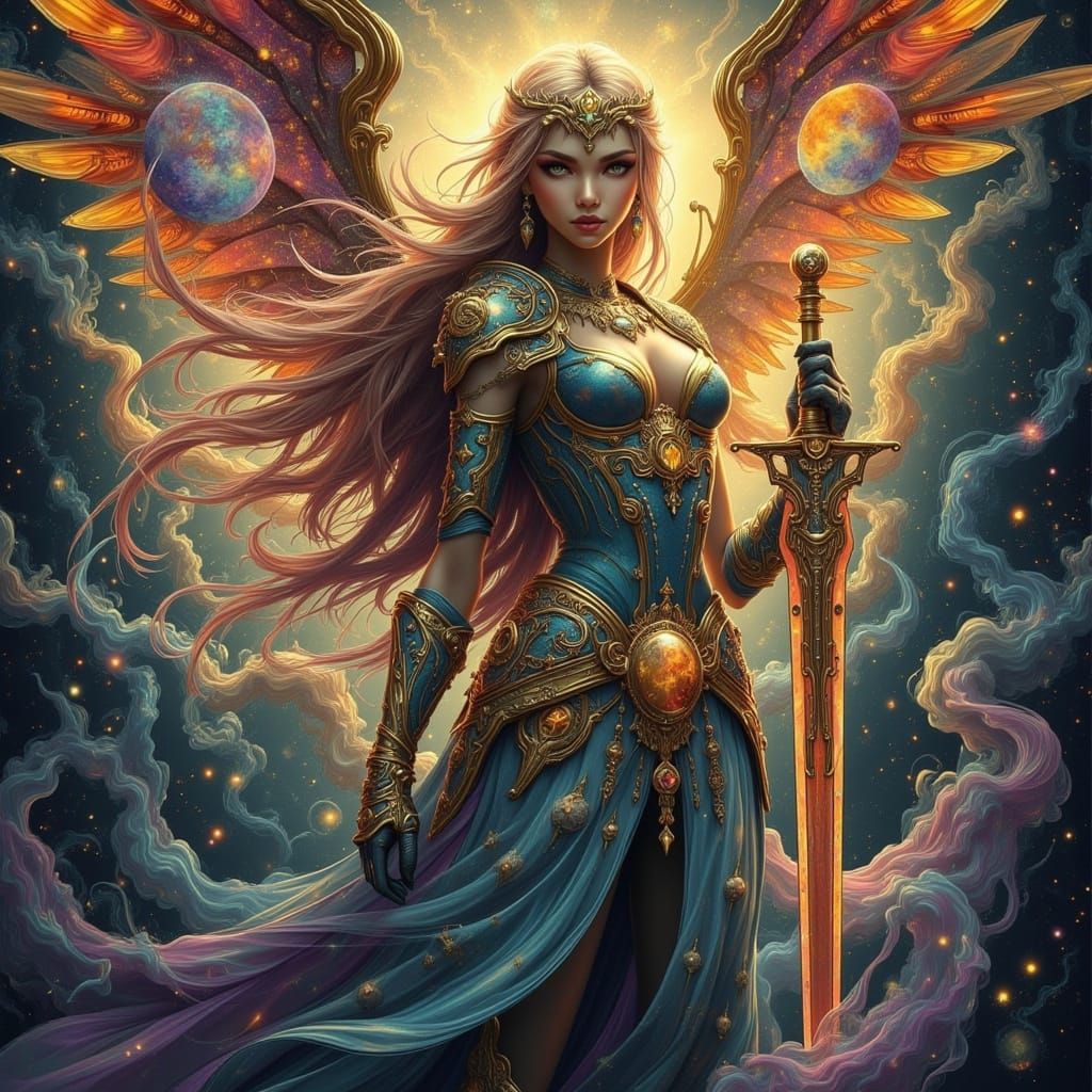 Steampunk Valkyrie in Clockwork Armor with Shining Sword