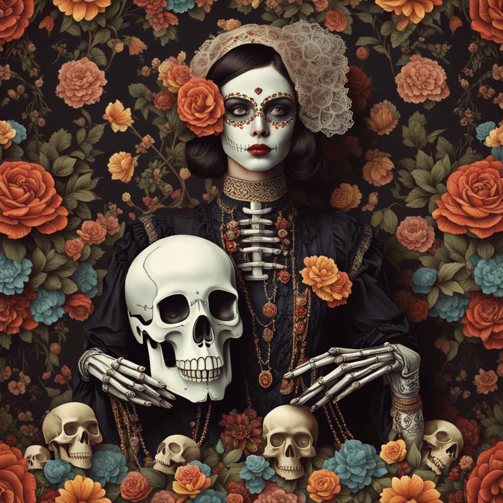 Droid in Gypsy Costume with Skull and Florals