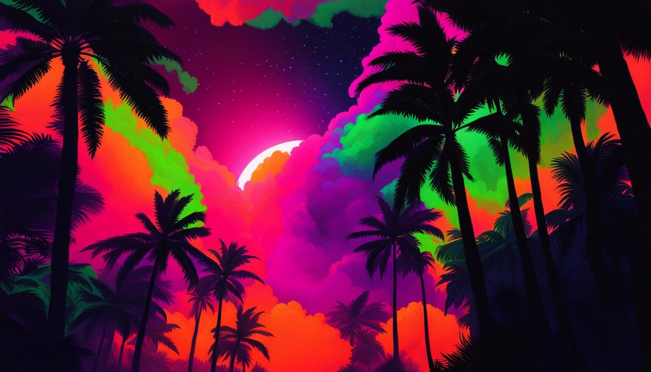 Blacklighted Vaporwave Rainforest: Exotic Cyberdelic Paintin...