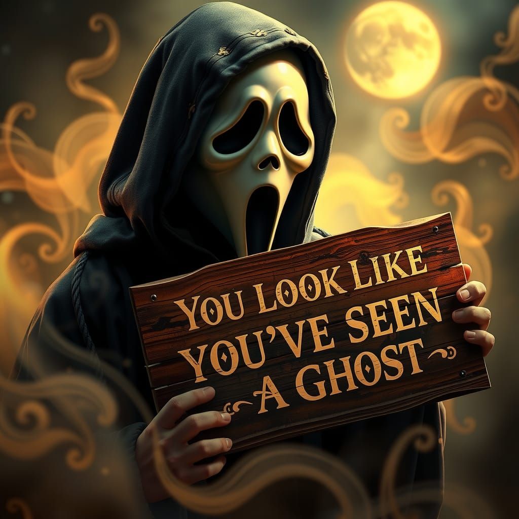 Ghostface Holds a Sign in Dreamlike Fantasy Style