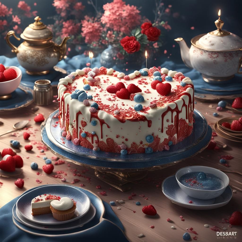Korean Heart Cream Cake: Detailed Matte Painting