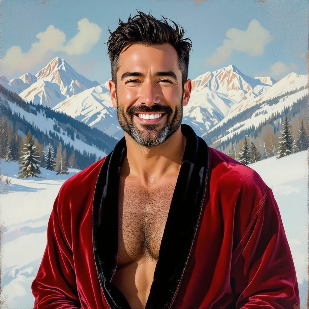 Smiling Man in Winter Landscape, Impasto Portrait