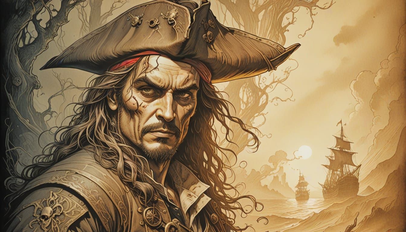 Baroque Pirate Portrait in Moody, Cinematic Style