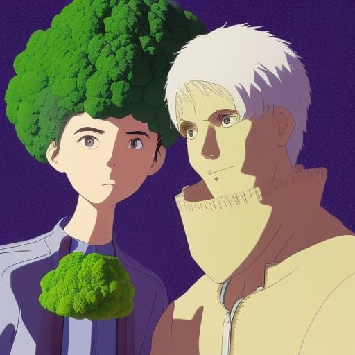Broccoli Rob and Cauliflower Man in Anime Style