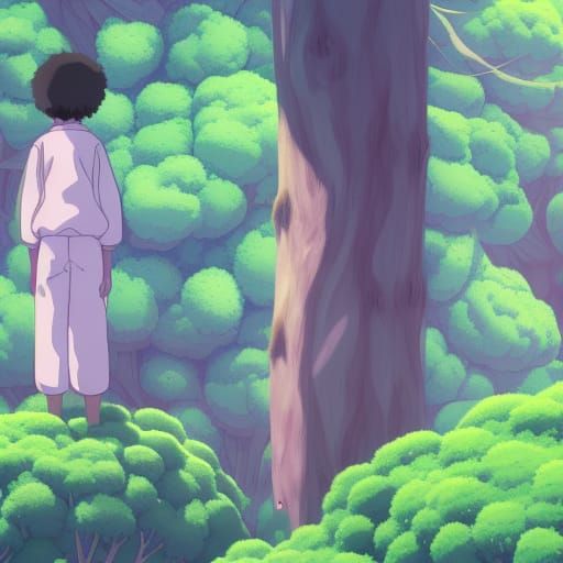 Broccoli Rob and Cauliflower Man in Ghibli Anime Style
