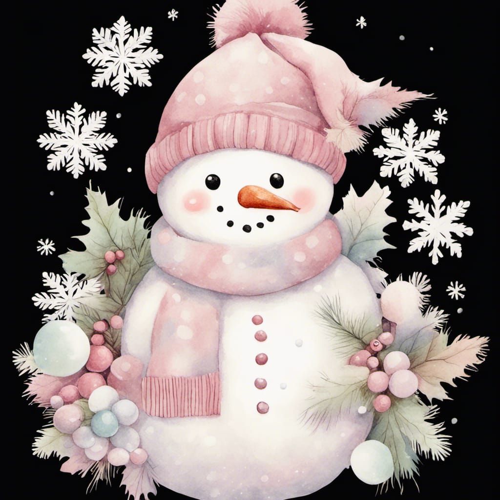 Pastel Snowman Illustration on White Background