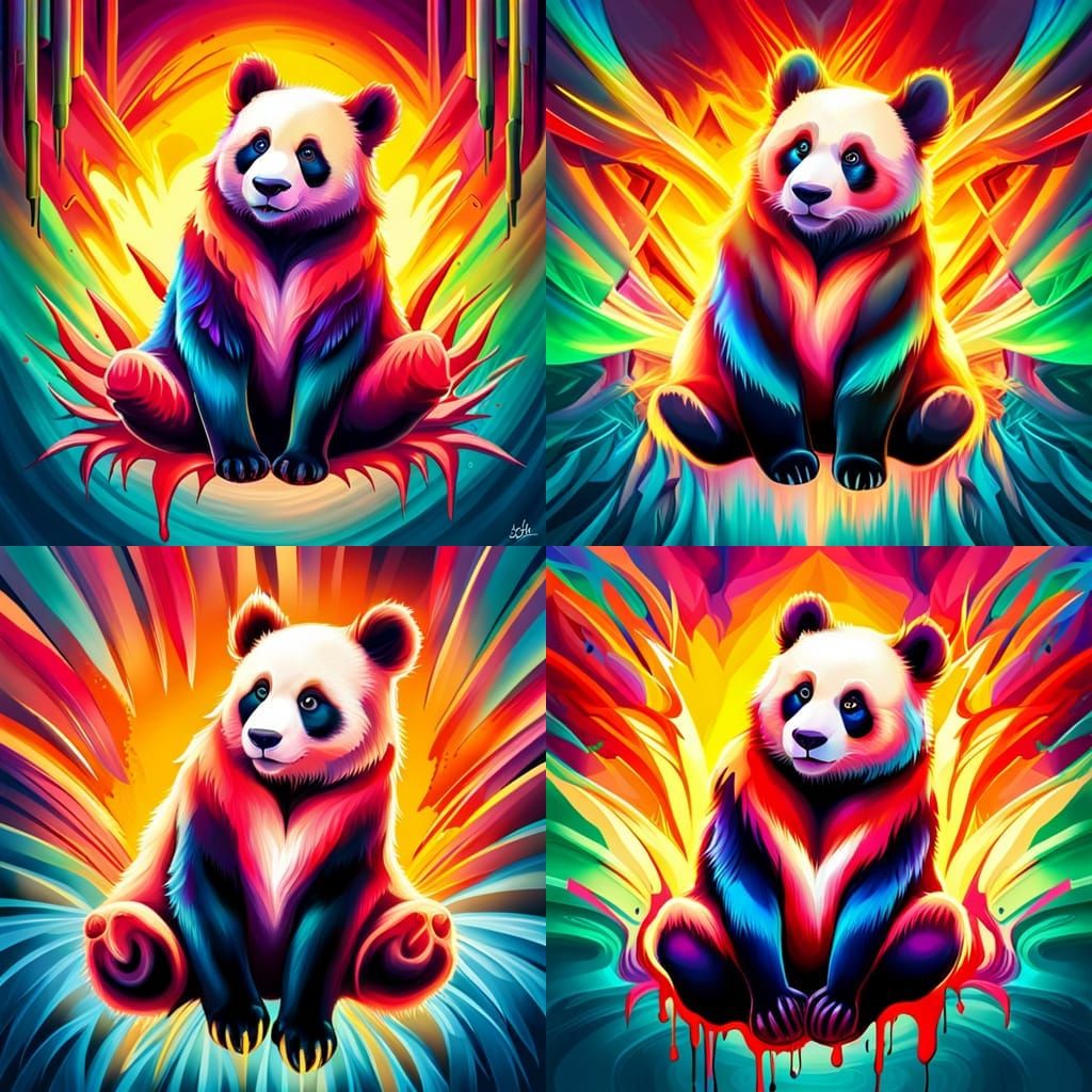 Colorful Panda Digital Illustration in Graffiti Style