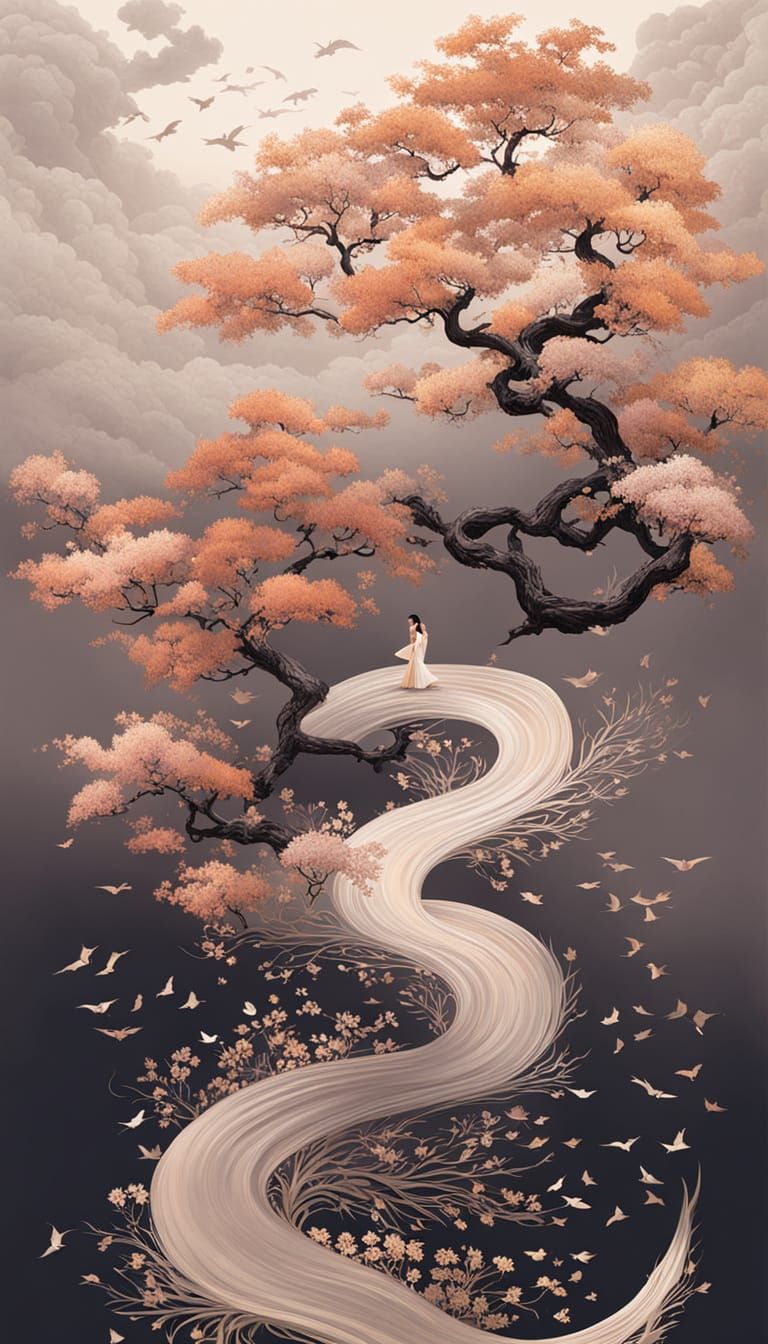 Whispering dreams beneath blossoms of golden light