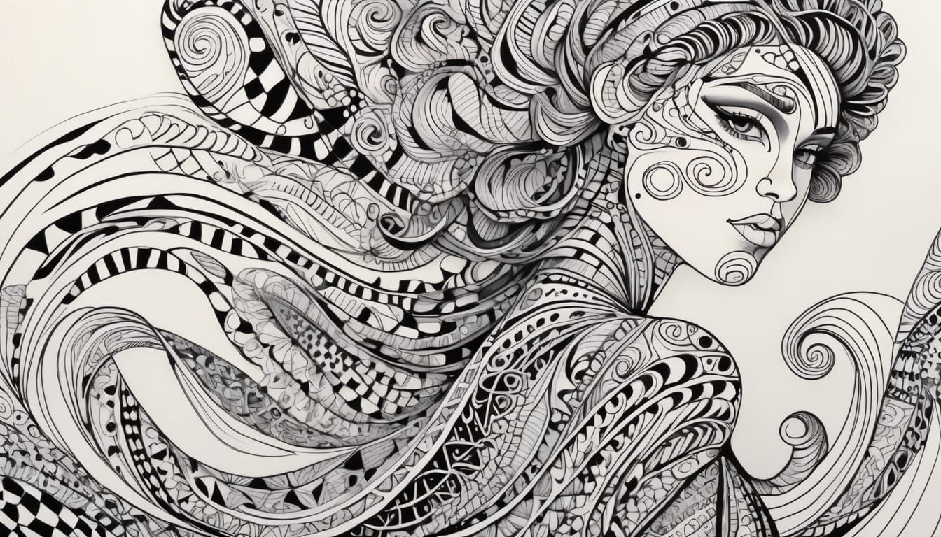 Zentangle Figure in Intricate Patterns