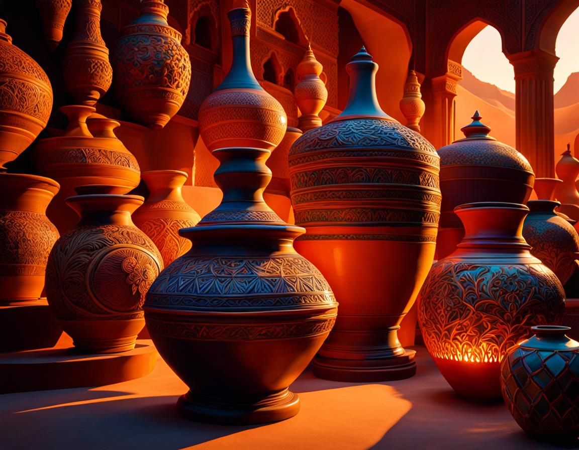 Moorish Clay Pottery in Volumetric Lighting