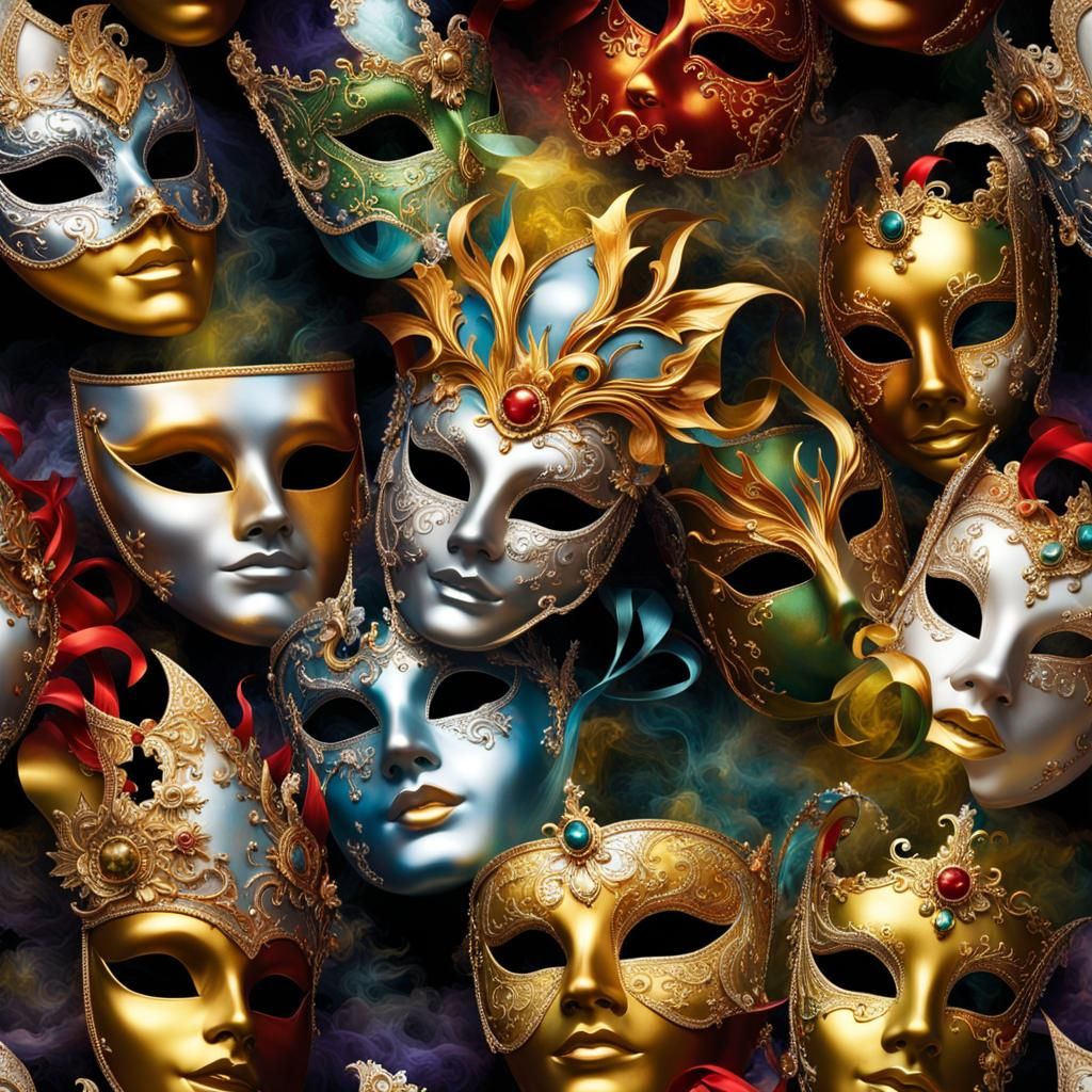 Ornate Venetian Feather Mask in Graffiti Art Style