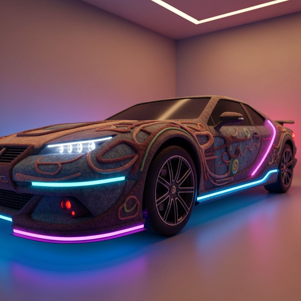 Cyberpunk Car with Felted Wool Exterior in Neon Lights