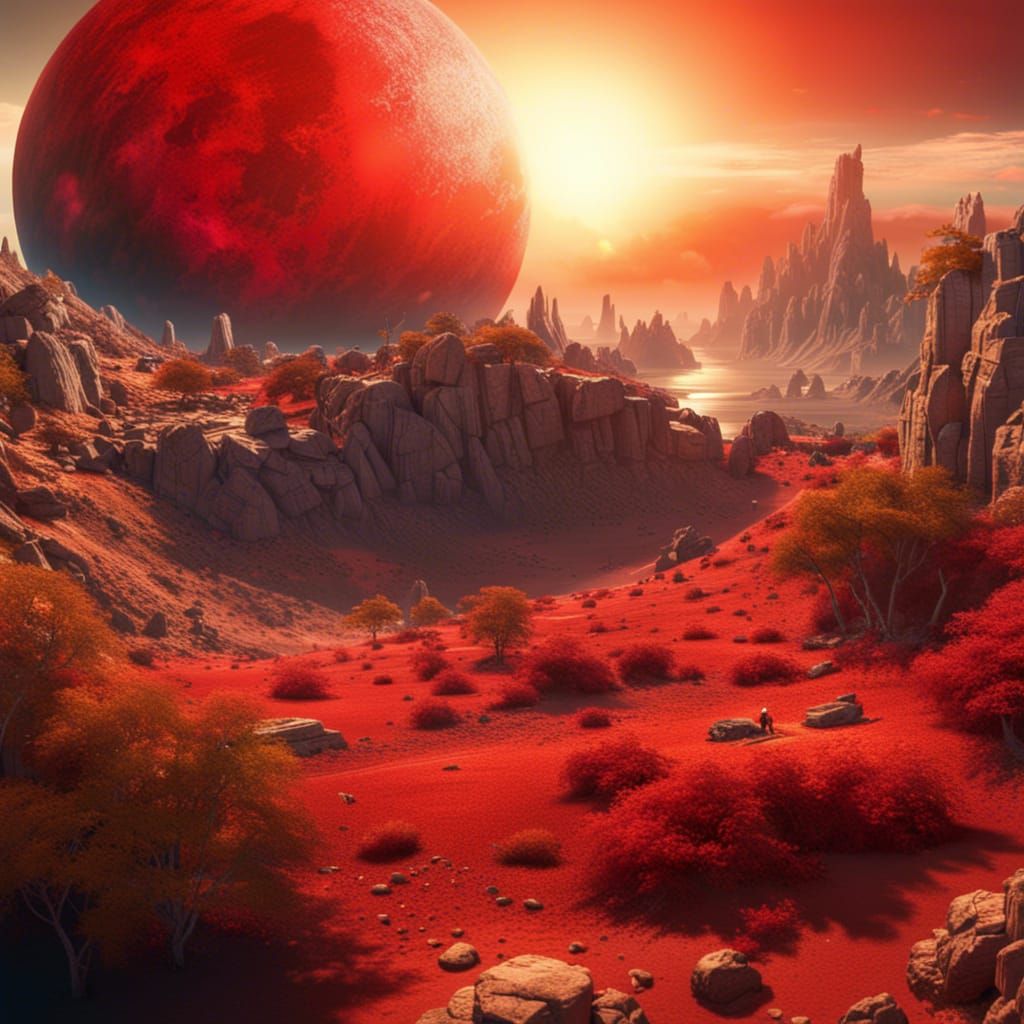 Epic Red Sun on Alien Planet