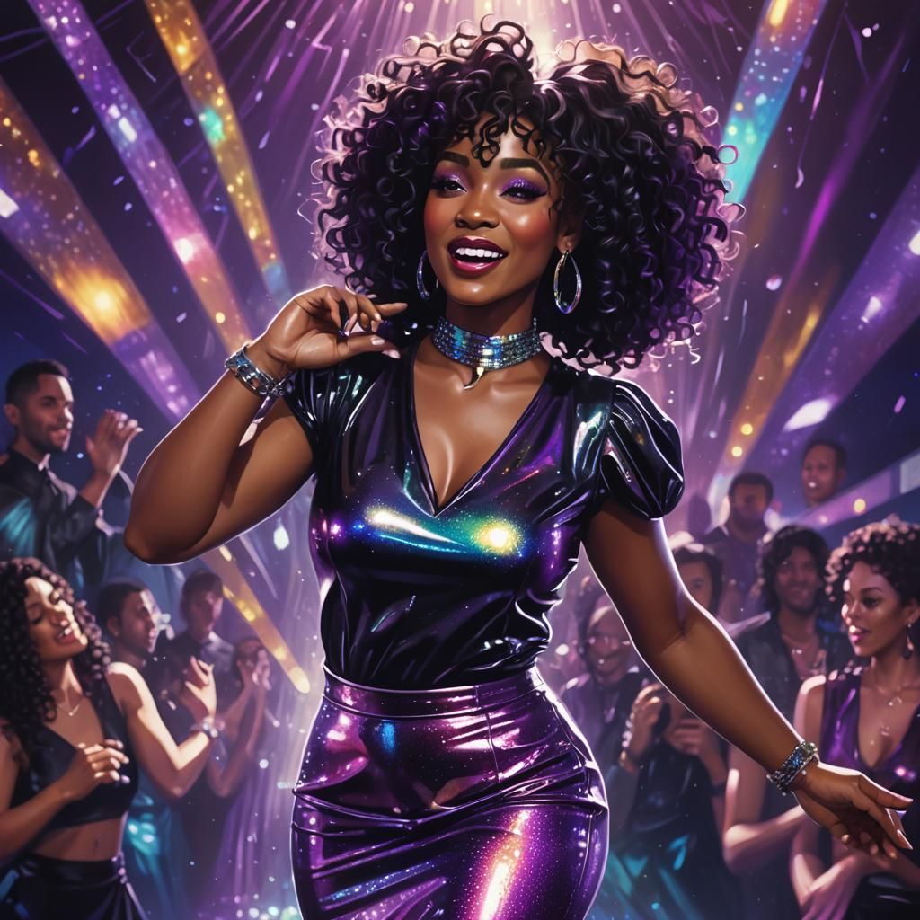 Black Woman Dancing in Nightclub, Candy Art Style