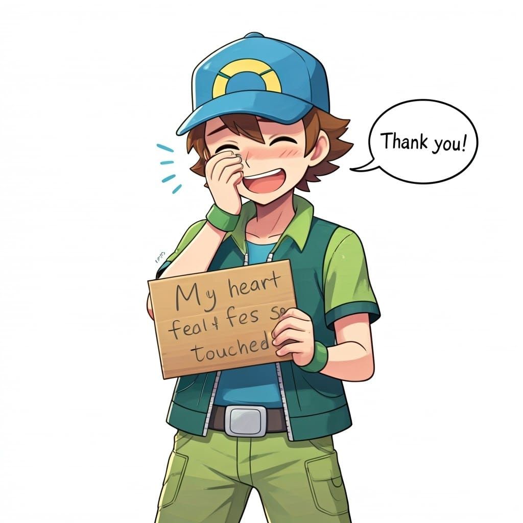 Pokémon Trainer's Heartfelt Thanks in Whimsical Style