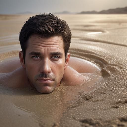 Male Police Officer Sinking in Quicksand Portrait