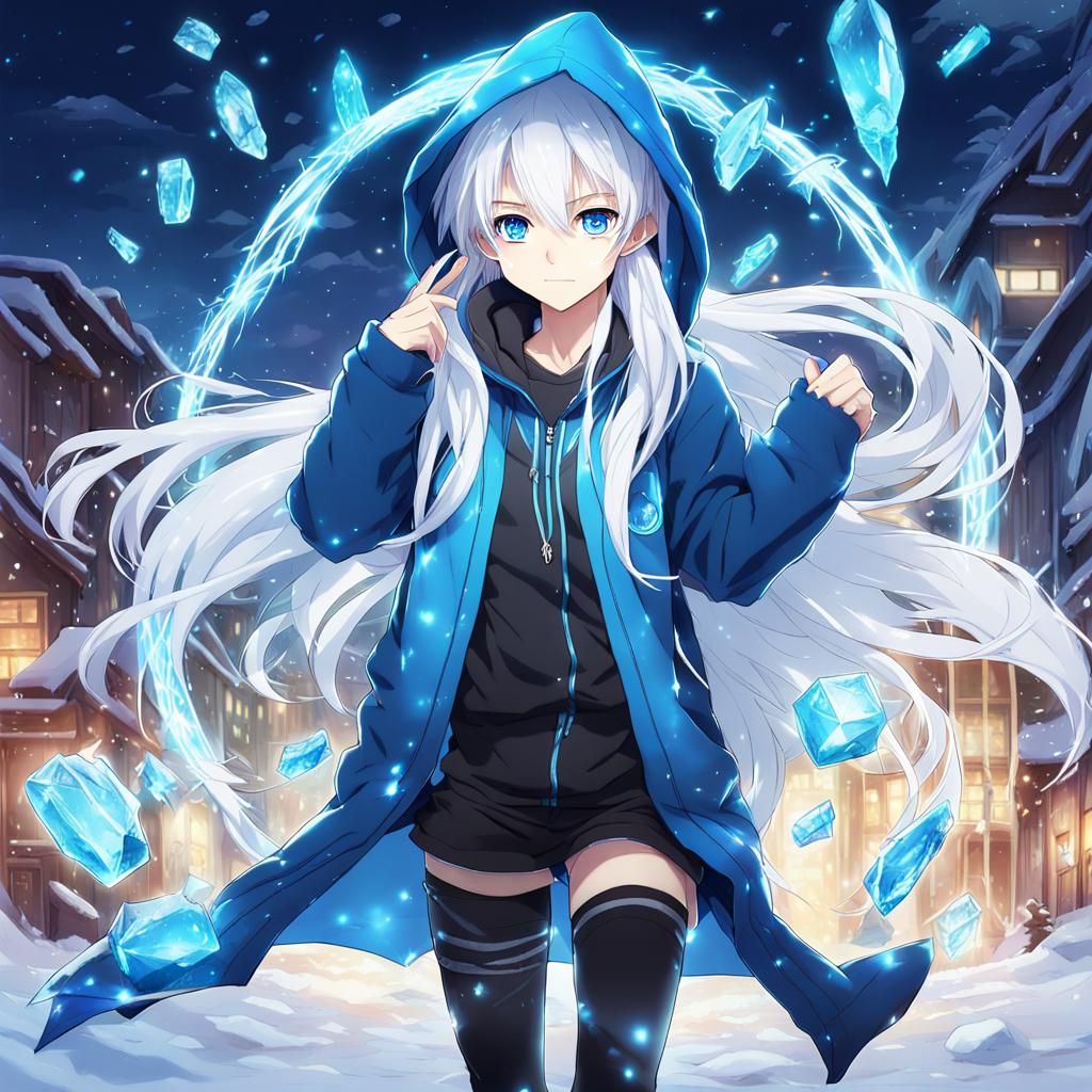 Icy Anime Woman with Magic and Flowing Hair