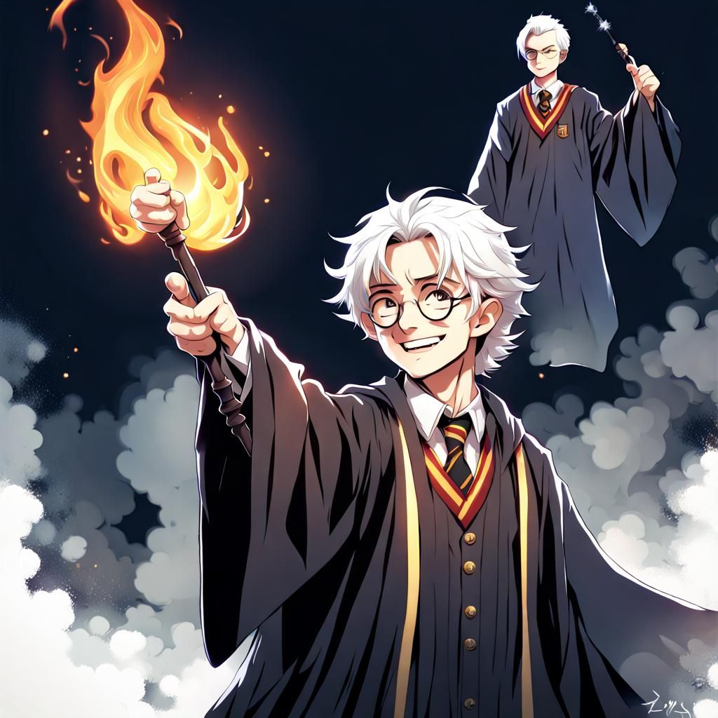 Anime Wizard with Flaming Wand