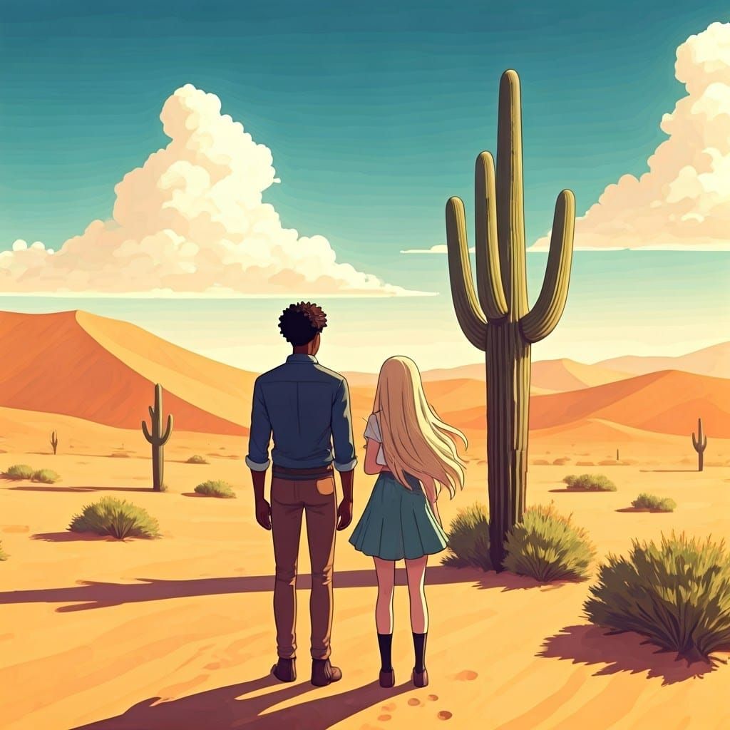 Couple in Desert Landscape, Manga Anime Style