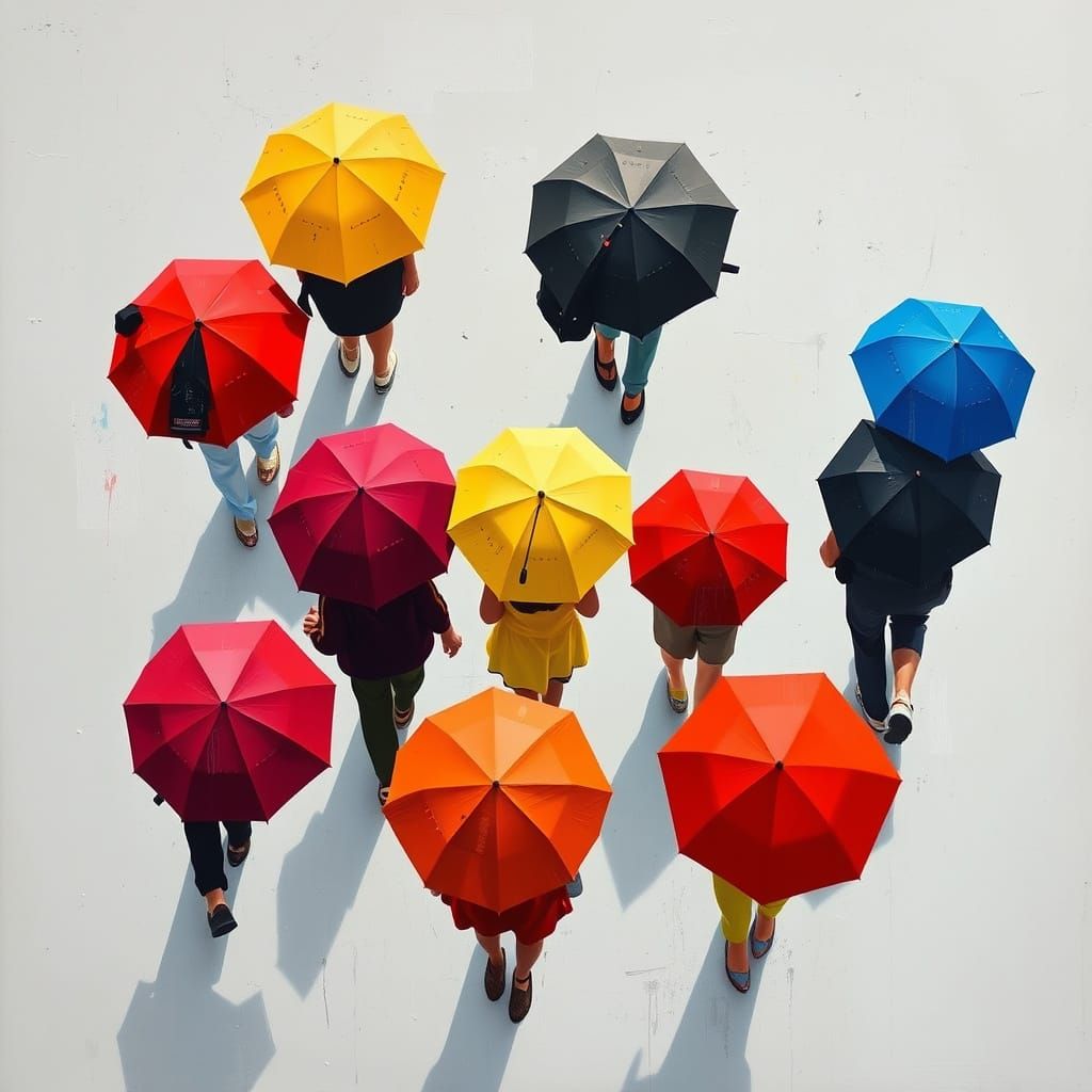 Umbrellas in Abstract Oil Painting Style