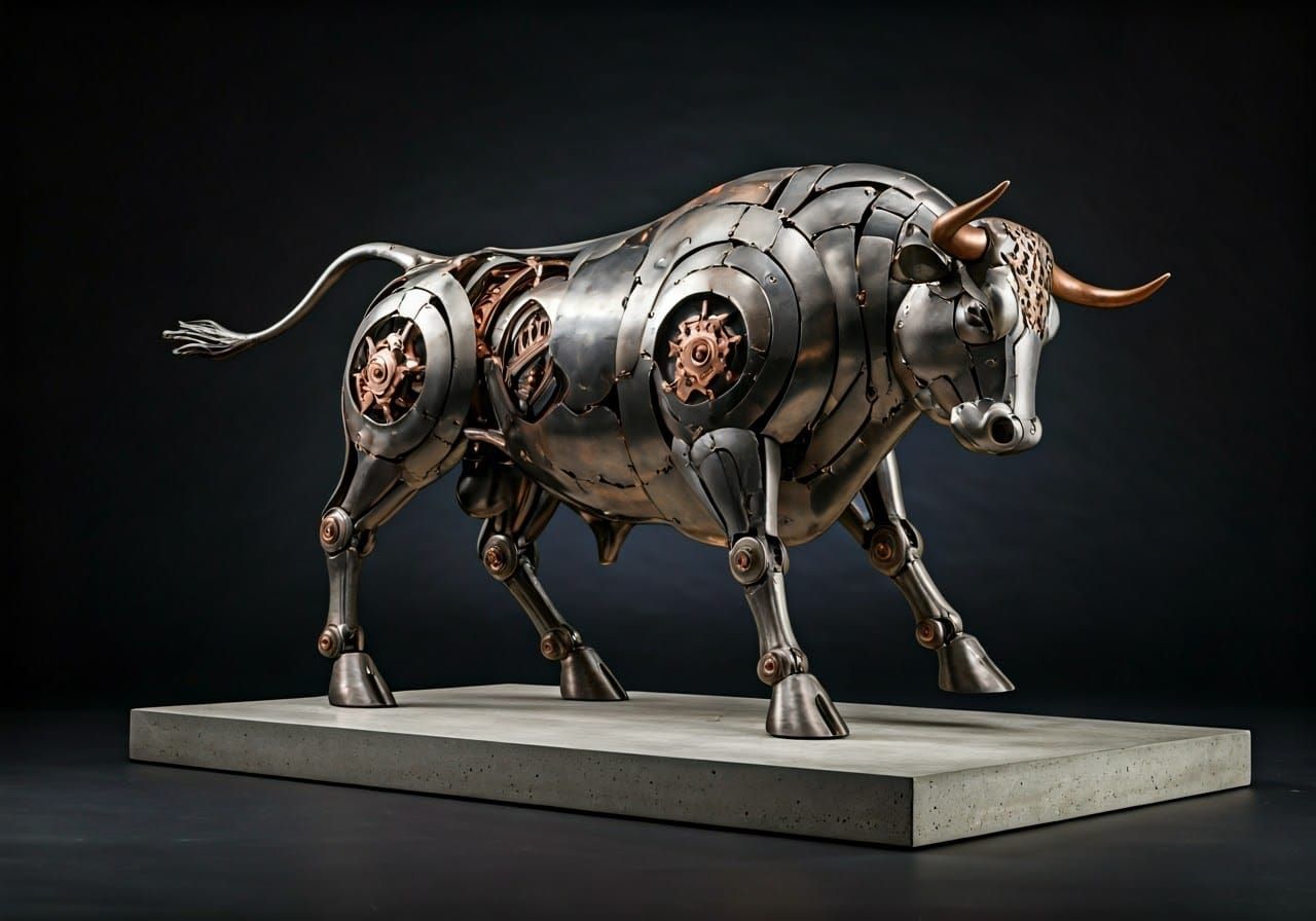 Kinetic Galloping Bull Metal Sculpture
